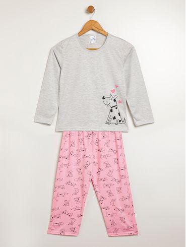Pijama Longo Juvenil Para Menina - MESCLA/PINK