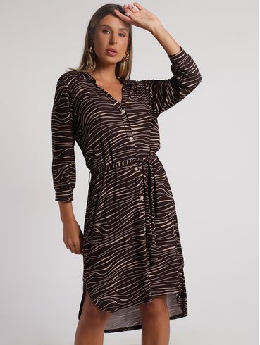 Vestido Chemise Midi Manga 3/4 Autentique Feminino MARROM