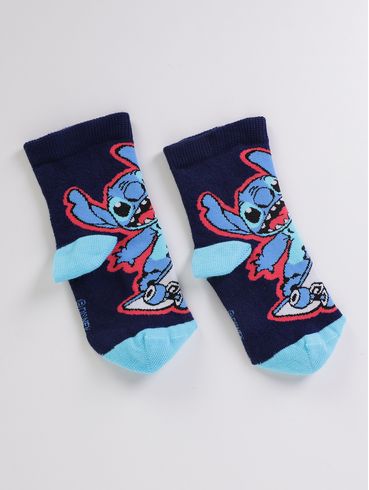 Meia Cano Médio Stitch Lupo Juvenil Para Menina - AZUL