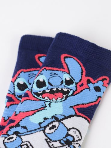 Meia Cano Médio Stitch Lupo Juvenil Para Menina - AZUL