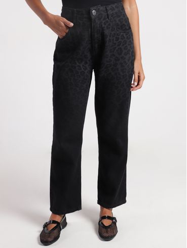 Calça Jeans Reta Animal Print Autentique Feminina PRETO