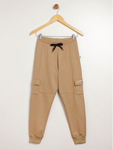 Calça Moletom Com Punho Juvenil Para Menino - CAQUI