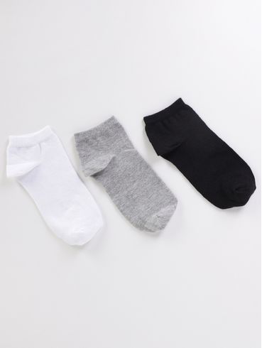 Kit com 03 Meias Selene Juvenil Para Menino - BRANCO/MESCLA/PRETO