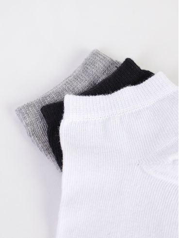 Kit com 03 Meias Selene Juvenil Para Menino - BRANCO/MESCLA/PRETO