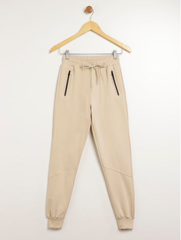 Calça Moletom Com Punho Juvenil Para Menino - BEGE