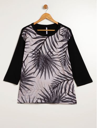 Blusa Manga 3/4 Plus Size Feminina PRETO