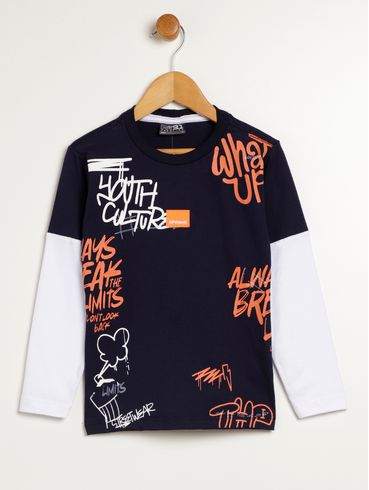 Camiseta Manga Longa Infantil Para Menino - MARINHO
