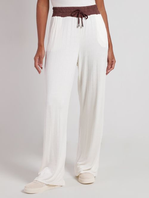 Calça Wide Leg Bicolor Autentique Feminina OFF WHITE/OFF WHITE/MARROM