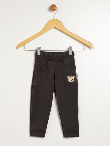 Calça Moletom Com Punho Infantil Para Menino - PRETO