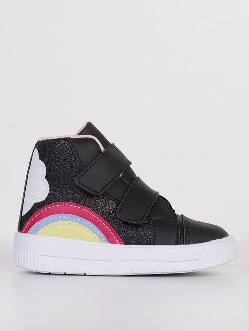 Tênis Cano Alto Arco Íris Infantil Para Menina - PRETO/ROSA