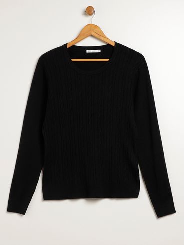 Blusão de Tricot Manga Longa Plus Size Feminino PRETO