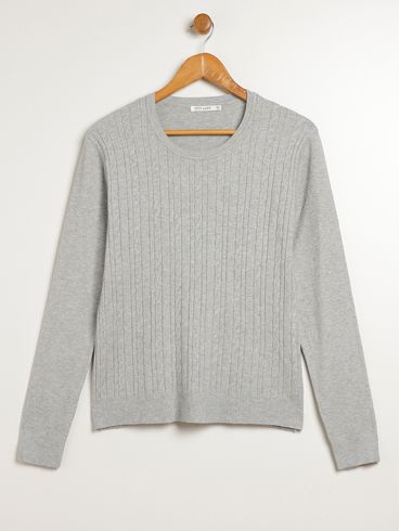 Blusão de Tricot Manga Longa Plus Size Feminino CINZA CLARO