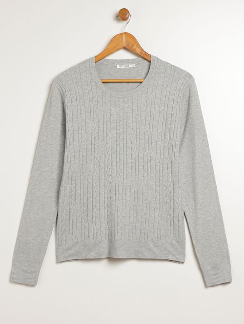 Blusão de Tricot Manga Longa Plus Size Feminino CINZA CLARO