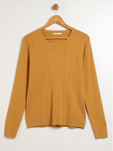 Blusão de Tricot Manga Longa Plus Size Feminino OCRE