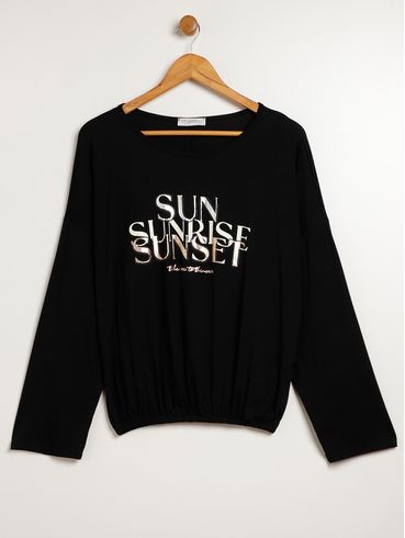 Blusa Manga Longa Plus Size Feminina PRETO