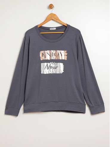 Blusa Manga Longa Plus Size Feminina CINZA