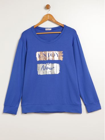 Blusa Manga Longa Plus Size Feminina AZUL