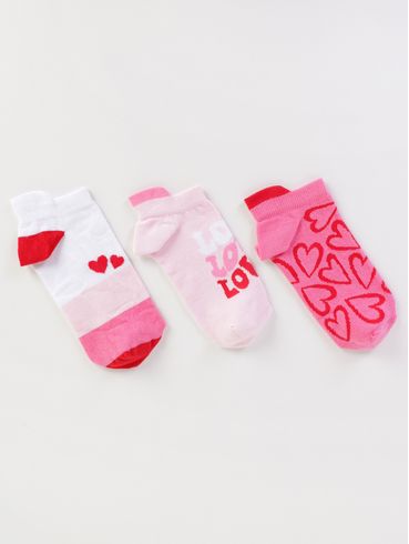 Kit com 03 Meias Selene Femininas ROSA/VERMELHO