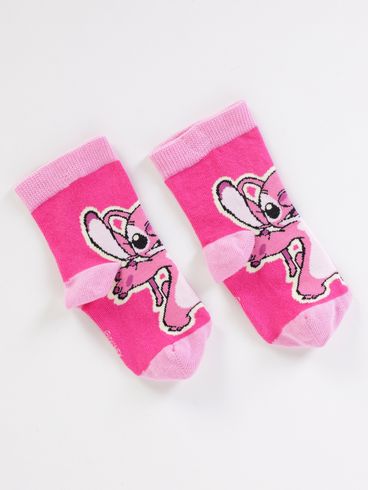 Meia Cano Médio Stitch Lupo Juvenil Para Menina - ROSA