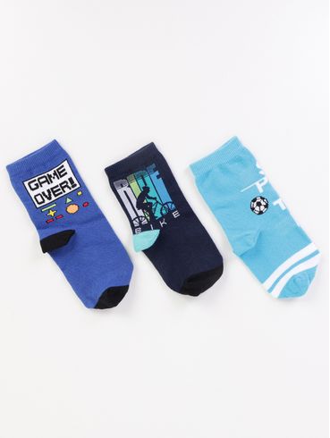 Kit com 03 Meias Selene Infantil Para Menino - AZUL/MARINHO