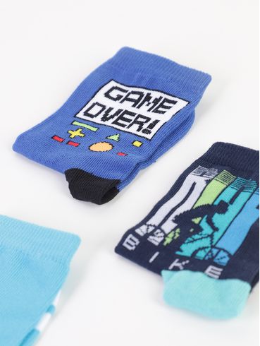 Kit com 03 Meias Selene Infantil Para Menino - AZUL/MARINHO