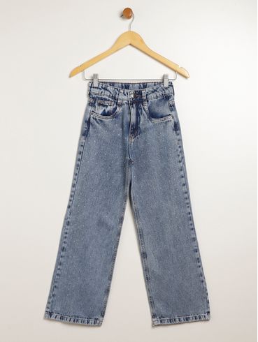 Calça Jeans Wide Leg Juvenil Para Menina - AZUL