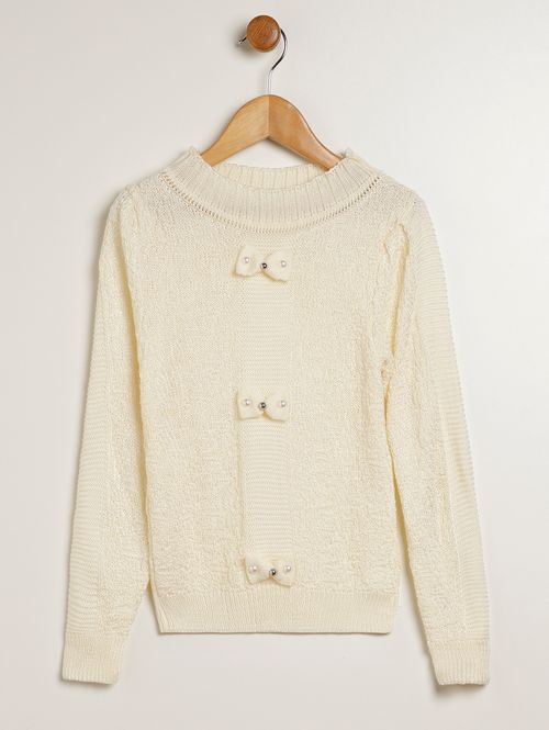 Blusão Tricot Laços Infantil Para Menina - OFF WHITE
