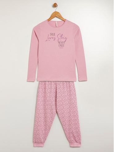 Pijama Longo Juvenil Para Menina - ROSA
