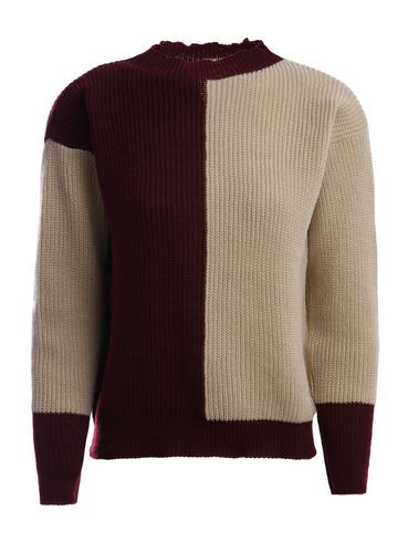 Blusa de Tricot Bicolor Feminina VINHO/VINHO/BEGE