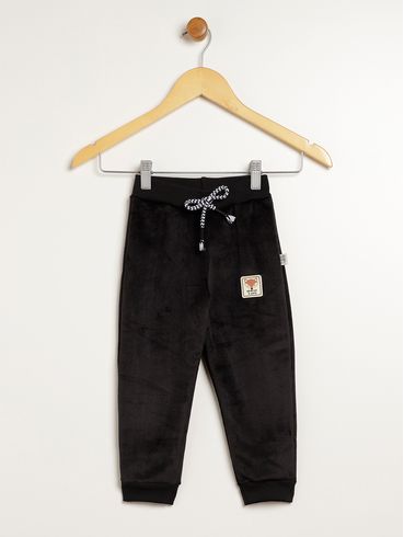 Calça Moletom Com Punho Infantil Para Menino - PRETO