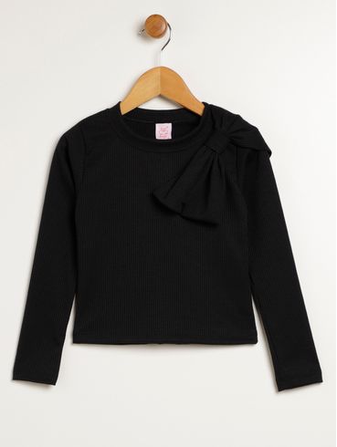 Blusa Manga Longa Juvenil Para Menina - PRETO