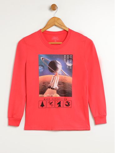 Camiseta Manga Longa Juvenil Para Menino - VERMELHO