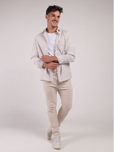 Camisa Manga Longa Xadrez Vilejack Masculina BEGE