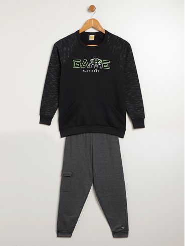 Conjunto Longo Juvenil Para Menino - PRETO