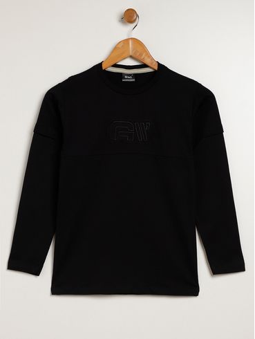 Camiseta Manga Longa Juvenil Para Menino - PRETO