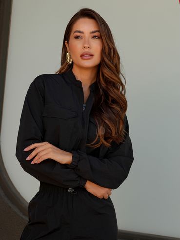 Jaqueta Cropped Nylon Feminina PRETO