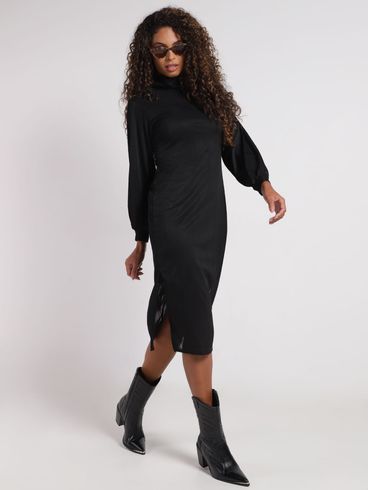 Vestido Gola Alta Midi Feminino PRETO