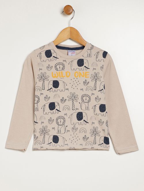 Camiseta Manga Longa Infantil Para Menino - BEGE