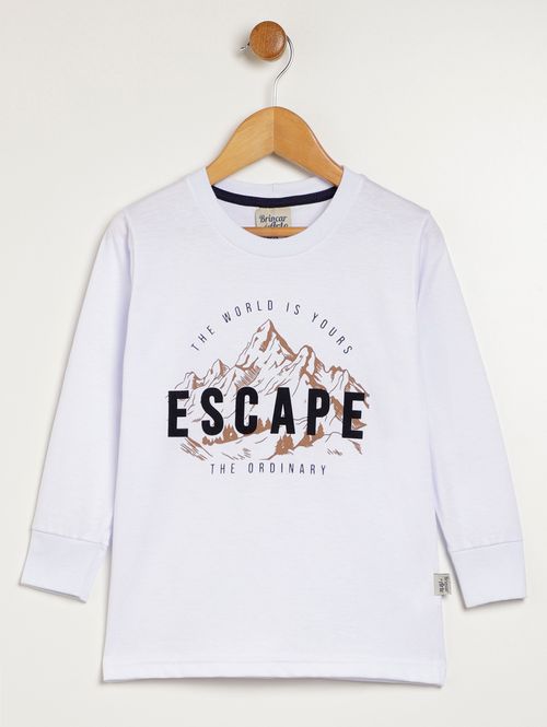 Camiseta Manga Longa Infantil Para Menino - BRANCO