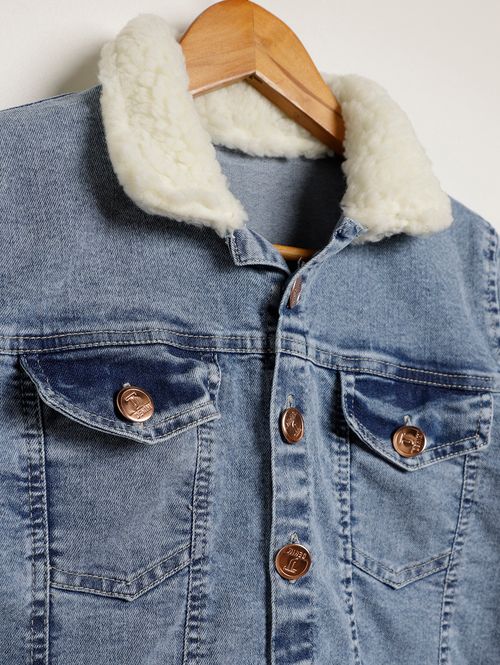 Jaqueta Jeans Juvenil Para Menina  - AZUL
