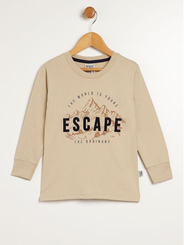 Camiseta Manga Longa Infantil Para Menino - BEGE