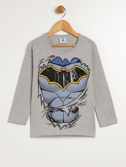 Camiseta Manga Longa Batman Infantil Para Menino - CINZA