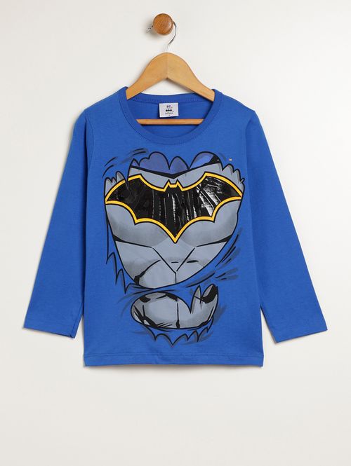 Camiseta Manga Longa Batman Infantil Para Menino - AZUL