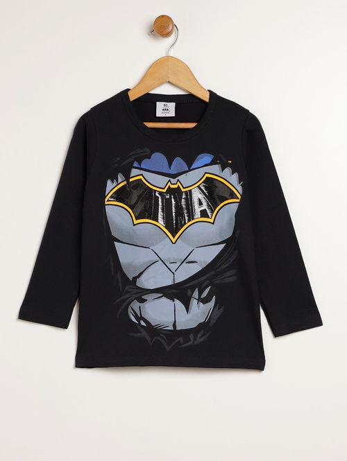 Camiseta Manga Longa Batman Infantil Para Menino - PRETO