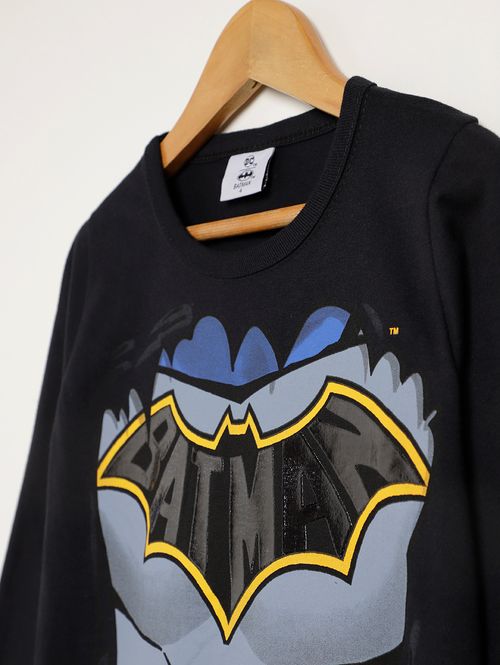 Camiseta Manga Longa Batman Infantil Para Menino - PRETO