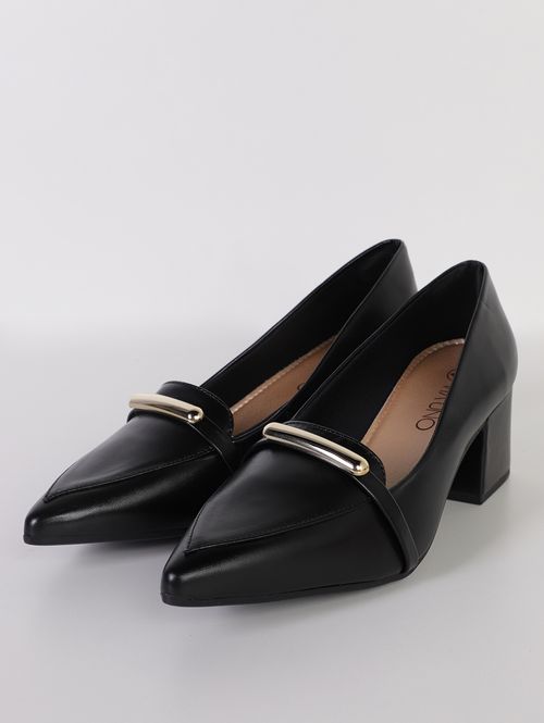 Sapato Bico Fino Salto Bloco Feminino PRETO