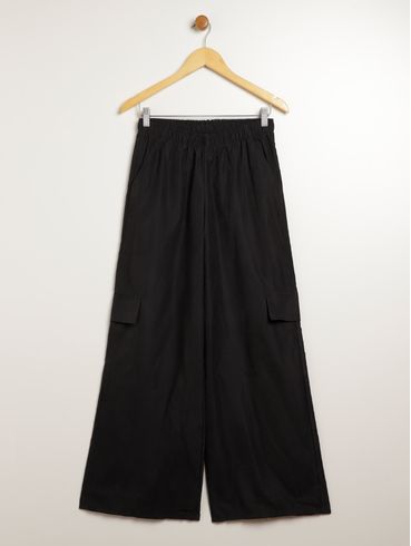 Calça Wide Leg Cargo Juvenil Para Menina - PRETO