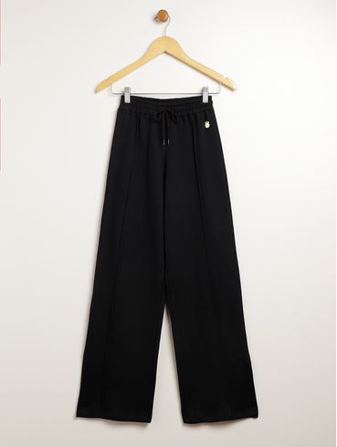 Calça Moletom Wide Leg Juvenil Para Menina - PRETO