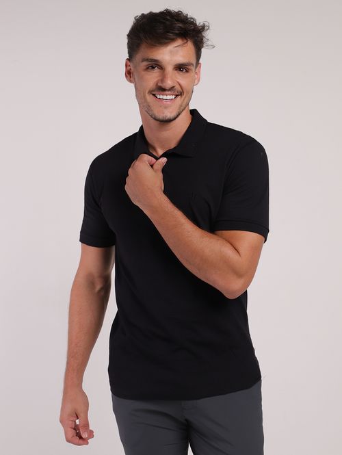 Polo Manga Curta Masculina PRETO