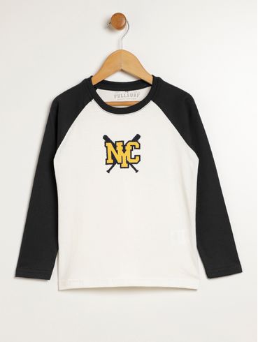 Camiseta Manga Longa Infantil Para Menino - OFF WHITE/PRETO